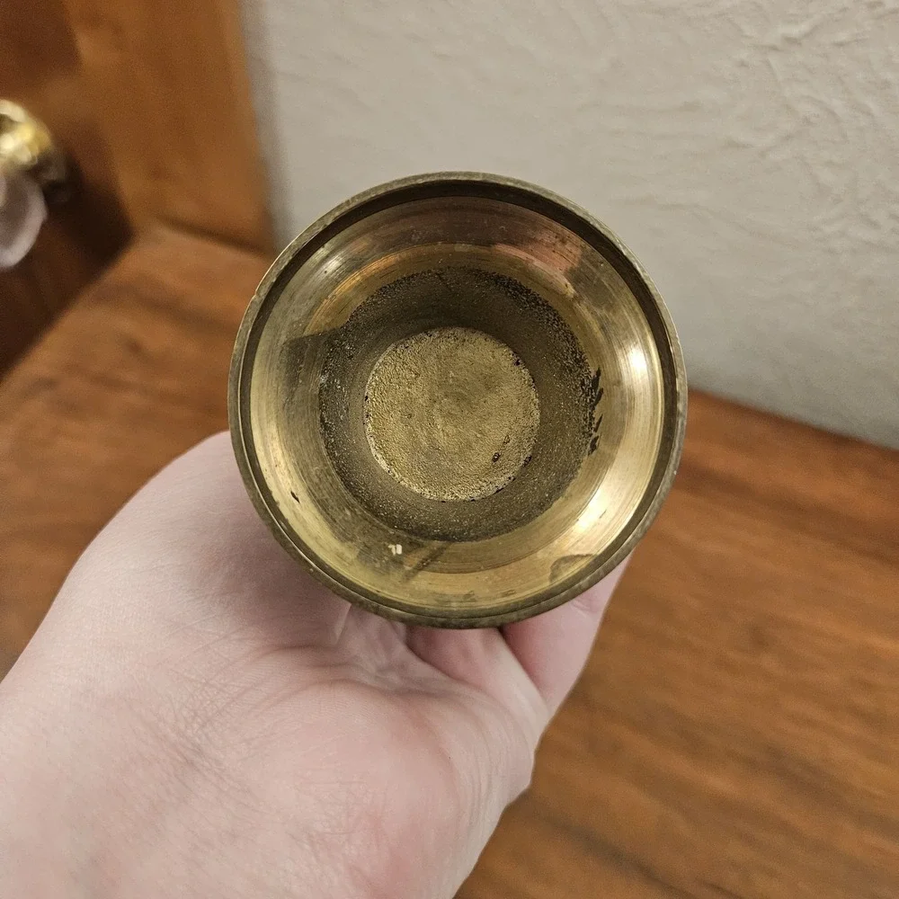Vintage Solid Brass Bud Vase Made In India Stripes Patina READ